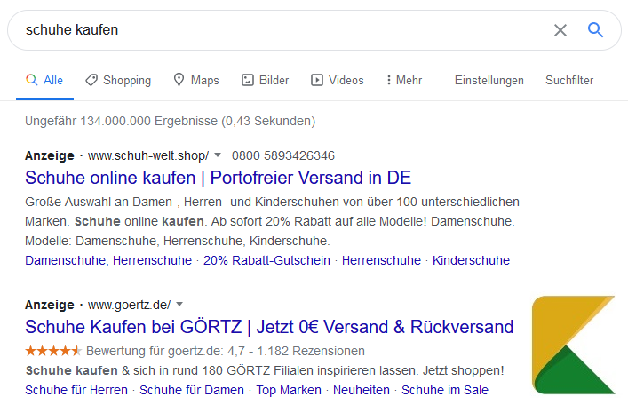 Pay-Per-Click Marketing Anzeigen bei Google