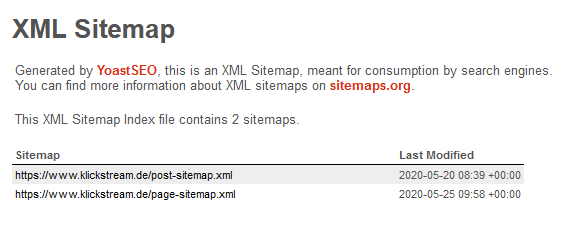 XML Sitemap von Klickstream