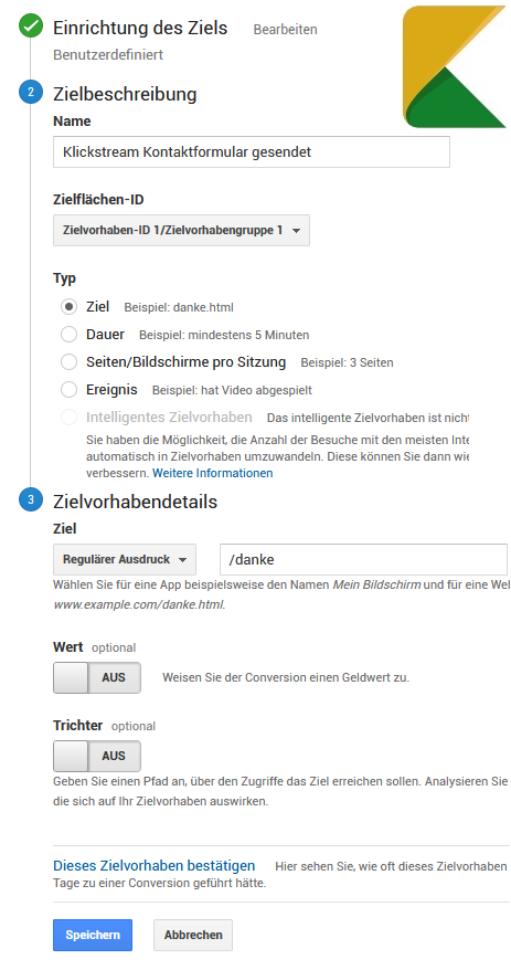 Conversion in Google Analytics anlegen