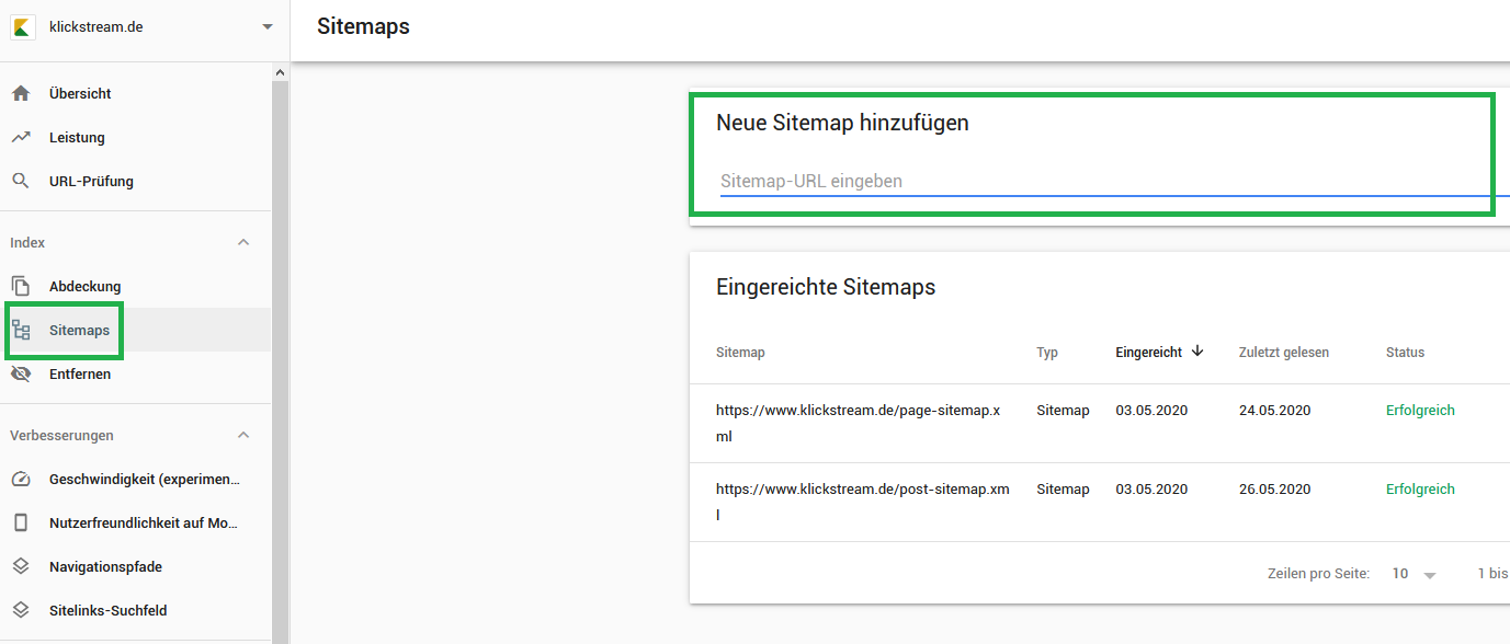Sitemap in der Search Console einreichen