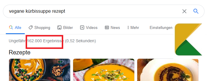 Vergleich Anzahl indexierter Seiten zu generischen Suchanfragen zu spezifischen Suchanfragen