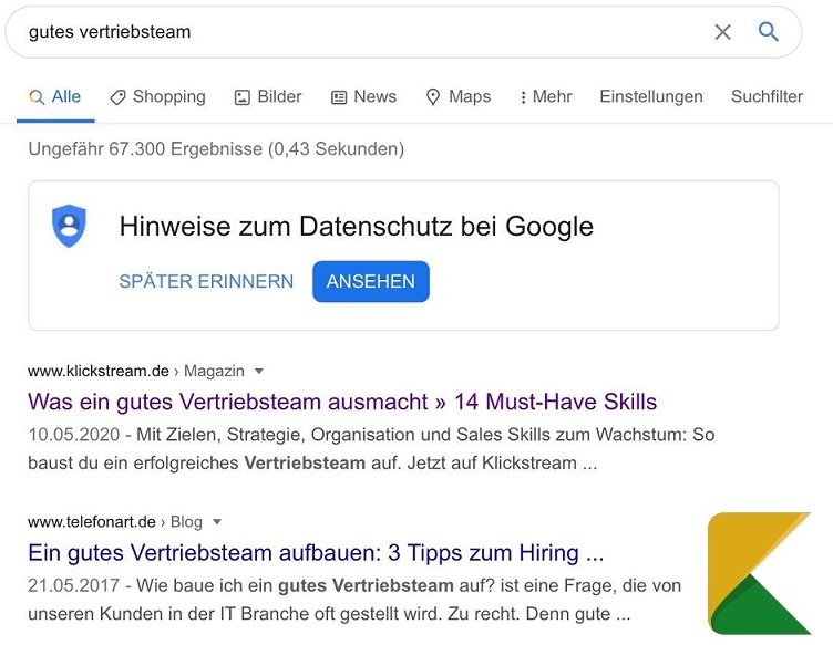 Beispiel für Rankingschwankungen bei Google