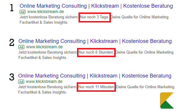 Ergebnis einer Countdownanpassung Ergebnis einer Countdownanpassung