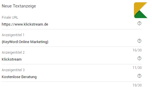Beispiel Keyword Insertion in Google Beispiel Keyword Insertion in Google