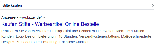 Beispiel einer Inhaltsvorschau mit Optimierungspotenzial